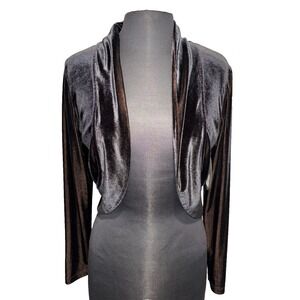 NEW Libra Velour Bolero‎ Shrug Brown Bronze Stretch Cropped Open Jacket Size XL